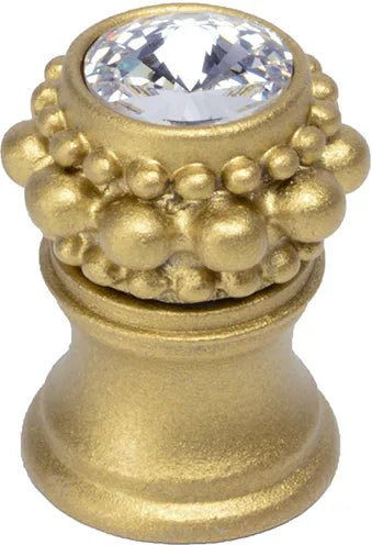 Caché small round knob with flared foot with a rivoli Swarovski Clear Crystal in Soft Gold. 865B-27C
