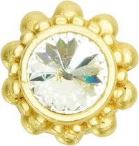 Cache Caché small round knob with flared foot with a rivoli Swarovski Clear Crystal in Gilded Mercury. 865B-8C
