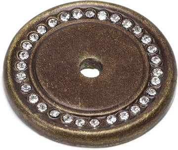 Caché round escutcheon with Swarovski Clear Crystals in Antique Brass. 866-3C