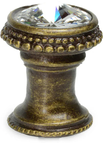 Caché knob with an 18mm rivoli Swarovski Clear Crystal in Antique Brass. 869-3C