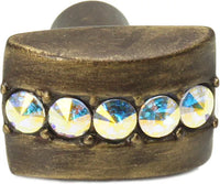 Cache Caché rectangle knob with center of 5 rivoli Swarovski Aurore Boreale Crystals 872-3AB