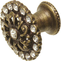 Cache Caché medium round knob with flared foot with Swarovski Clear Crystals in Antique Brass. 873-3C