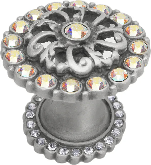 Caché medium round knob with halo platform with Swarovski Aurore Boreale Crystals 873H-11AB