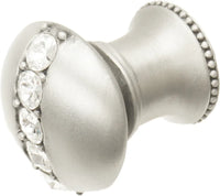 Cache Caché round knob with flared foot with center of 5 rivoli Swarovski Clear Crystals in Satin. 874B-11C