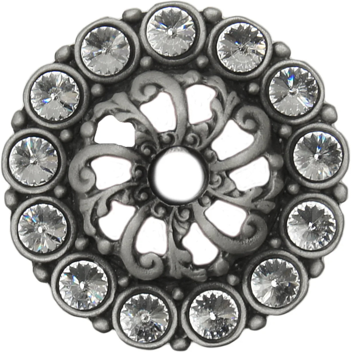 Caché medium escutcheon with 13 rivoli Swarovski Clear Crystals in Satin. 882-11C