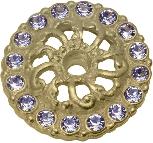 Caché small round escutcheon with 16 Swarovski Clear Crystals in Soft Gold. 884-27C