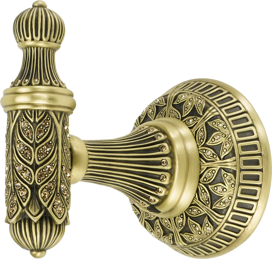Hampton Crystalized Small Hook, Decorated With Light Colorado Topaz Swarovski Crystals, Burnished Brass Finish 2556BB