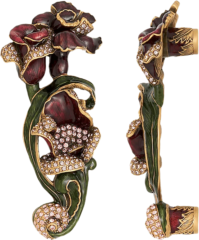 Chartres 3-1/2'' cc Pull, B. Burg, Wild Berry, Red Mah. Decorated With Swarovski® Clear Crystal , Museum Gold Finish 7955/2