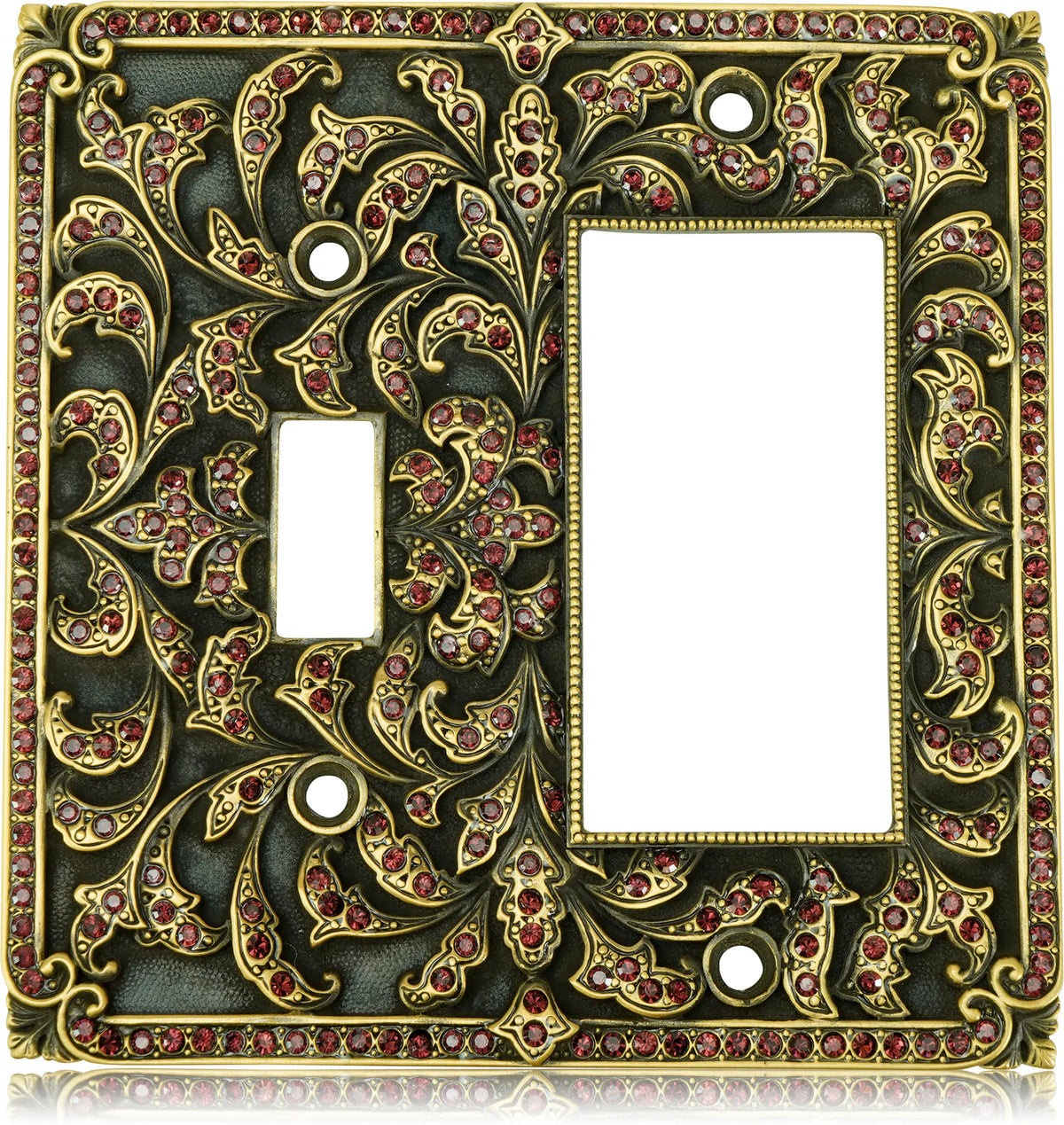 Single Gfi/ Single Toggle, Burgundy Crystal Museum Gold Finish 7999/2