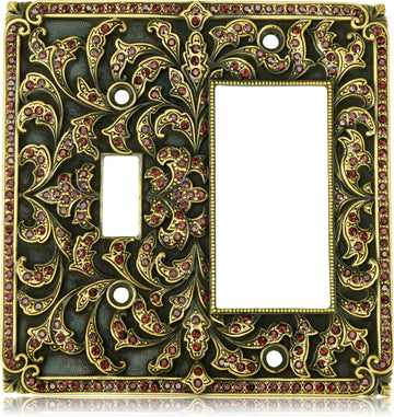 Single Gfi/ Single Toggle, Burgundy Crystal Museum Gold Finish 7999/2