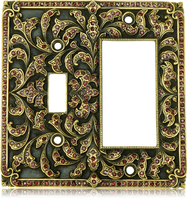 Single Gfi/ Single Toggle, Burgundy Crystal Museum Gold Finish 7999/2