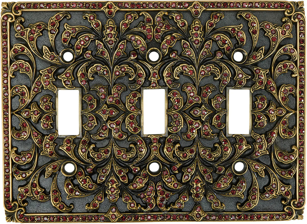 Switch Plates Triple Toggle Switch Cover, Burgundy Crystal 8000/2