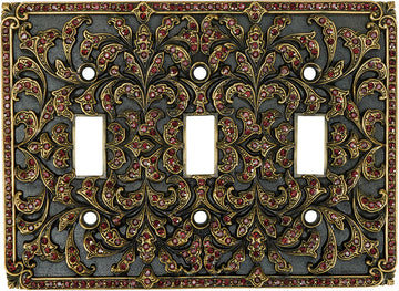 Switch Plates Triple Toggle Switch Cover, Burgundy Crystal 8000/2