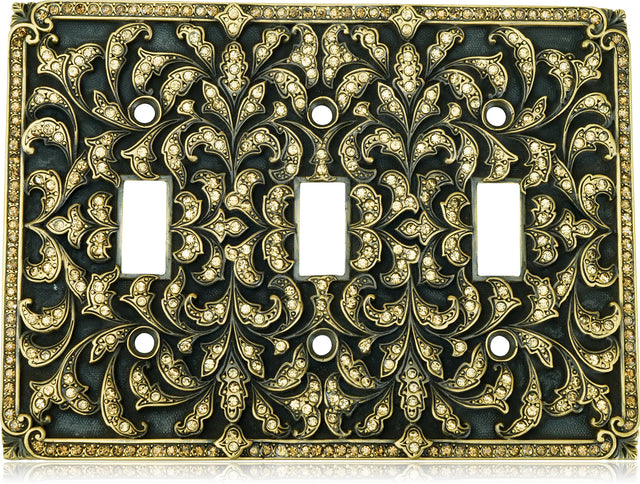 Triple Toggle Switch Cover, Lt. Colorado & Smoke Topaz Cr. Museum Gold Finish 8000/9