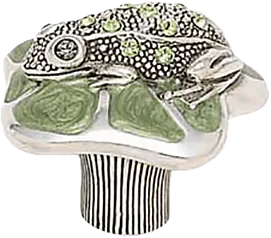 Frog Knob, Pearl Green With Peridot Green Crystal Burnish Silver Finish 8016/36