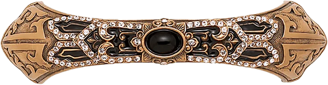 Chinoiserie 3-1/2'' cc Pull, Jet, Decorated With Swarovski® Silk Crystal & Jet Cabochon, Museum Gold 8190/1