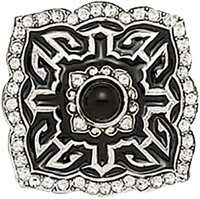 Chinoiserie Knob, Jet With Clear Crystal & Jet Cabochon Burnish Silver Finish 8225/16