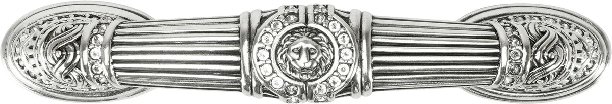 3'' cc Empire Pull W/ Horizontal Lion Motif, Clear Crystal, Burnish Silver Finish 9940/16