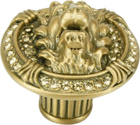 Lion In Winter Knob, Decorated With Swarovski® Lt Smoke Topaz Crystals, Museum Gold Plate 9953/9