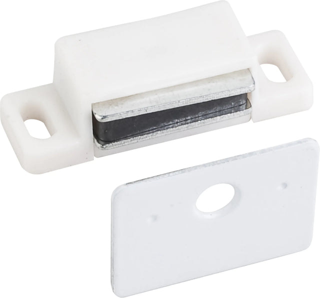15 lb. White Single Magnetic Catch with Polished White Strike and Screws 50639