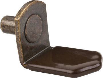 Antique Brass 5 mm Pin Angled Shelf Support with 3/4'' Arm and Brown Sleeve - (1000 pieces per pack) 1708AB