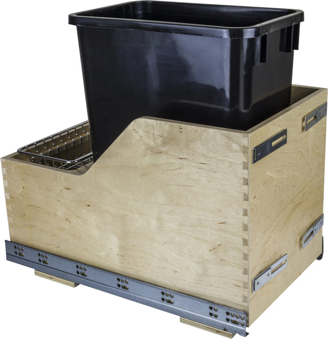 Single 35 Quart Wood Bottom-Mount Soft-close Trashcan Rollout for Door Mounting, Includes One Can