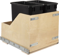 Double 35 Quart Wood Bottom-Mount Soft-close Trashcan Rollout for Door Mounting, Includes Two Cans and Door Joining Bracket