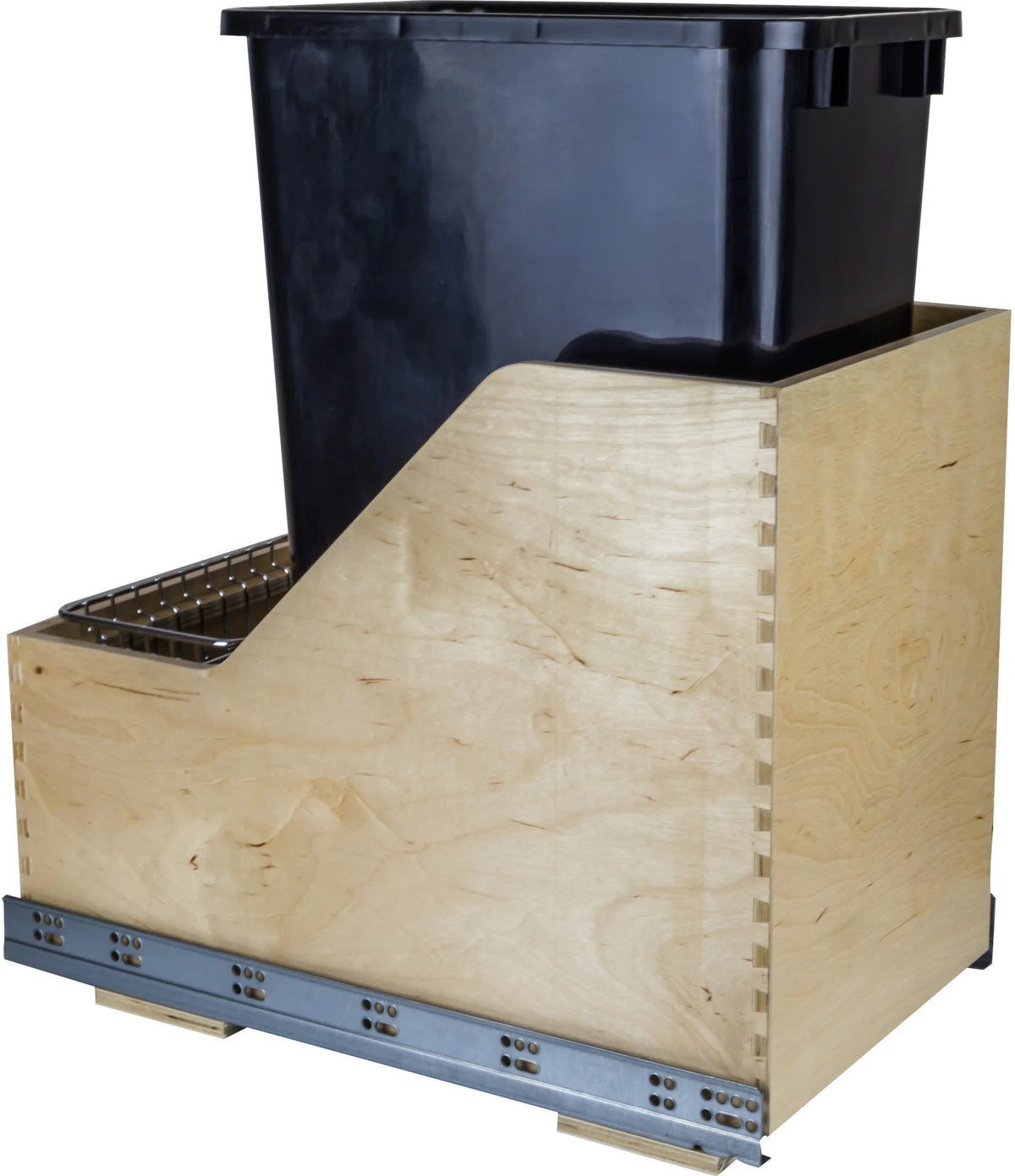 Single 50 Quart Wood Bottom-Mount Soft-close Trashcan Rollout for Hinged Doors, Includes One Can