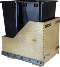 Double 50 Quart Wood Bottom-Mount Soft-close Trashcan Rollout for Door Mounting, Includes Two Cans CDM-WBMD50