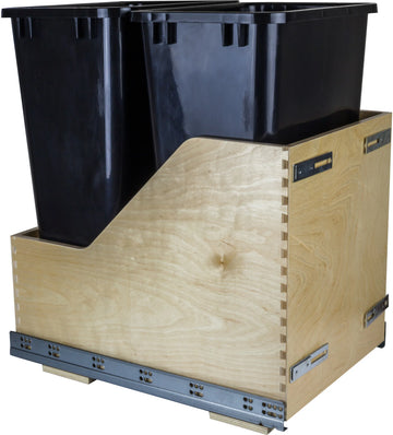 Double 50 Quart Wood Bottom-Mount Soft-close Trashcan Rollout for Door Mounting, Includes Two Cans CDM-WBMD50