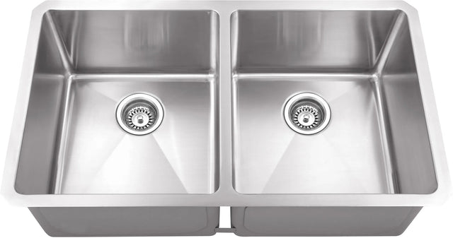 32'' L x 19'' W x 10'' D Undermount 16 Gauge Handmade Stainless Steel 50/50 Double Bowl Sink HMS250