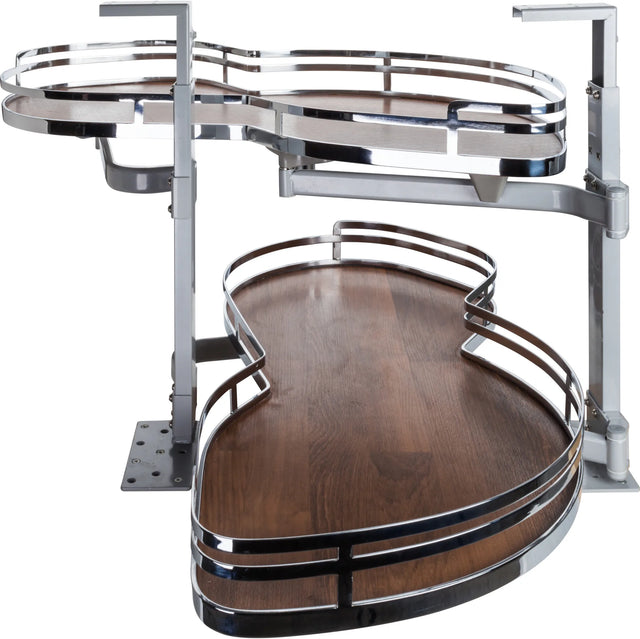 Blind Corners 21'' Polished Chrome and Walnut Blind Corner Swingout for Openings on the Right of the Blind BCSO221PCWD-RH