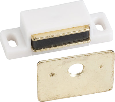 15 lb. White Single Magnetic Catch with Polished Brass Strike and Screws 50633