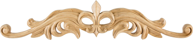 36'' W x 7/8'' D x 7-1/2'' H Alder Hand Carved Fleur-de-lis Onlay ONL-08-36-ALD