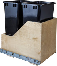 Double 50 Quart Wood Bottom-Mount Soft-close Trashcan Rollout for Hinged Doors, Includes Two Cans CAN-WBMD50