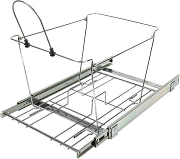 11-Min Organizers Double 50 Quart Polished Chrome Wire Bottom-Mount Trashcan Pullout CAN-EBMD50PC-R