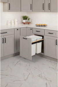 Waste Solution-Wood Top Mount Double White 35 Quart Top-Mount Trashcan Pullout for 15'' Opening CAN-TMD1535W-K