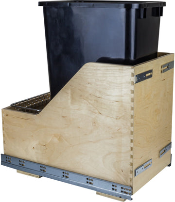 Single 50 Quart Wood Bottom-Mount Soft-close Trashcan Rollout for Door Mounting, Includes One Can