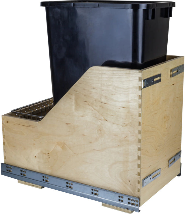 Single 50 Quart Wood Bottom-Mount Soft-close Trashcan Rollout for Door Mounting, Includes One Can