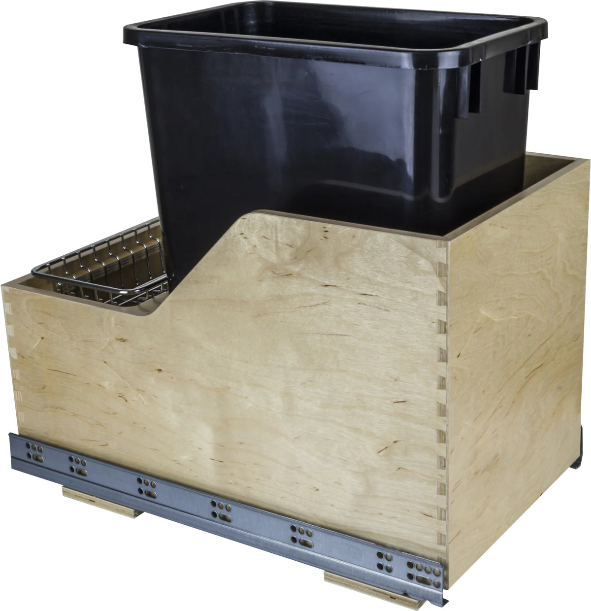 Single 35 Quart Wood Bottom-Mount Soft-close Trashcan Rollout for Hinged Doors, Includes One Can