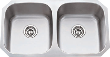 32-1/4'' L x 18-1/2'' W x 9'' D Undermount 18 Gauge Stainless Steel 50/50 Double Bowl Sink 802-18