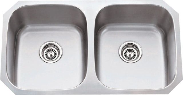 32-1/4'' L x 18-1/2'' W x 9'' D Undermount 18 Gauge Stainless Steel 50/50 Double Bowl Sink 802-18