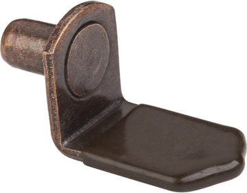 Antique Copper 1/4'' Pin Angled Shelf Support with 3/4'' Arm and Brown Plastic Sleeve - (1000 pieces per pack) 1611AC
