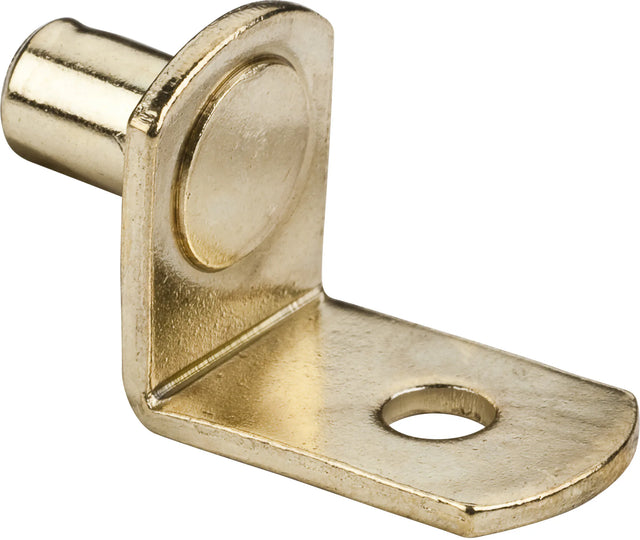 Polished Brass 1/4'' Pin Angled Shelf Support with 3/4'' Arm and 1/8'' Hole - (1000 pieces per pack) 1610PB