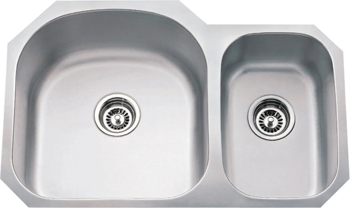 31-1/2'' L x 20-1/2'' W x 9'' D Undermount 18 Gauge Stainless Steel 70/30 Double Bowl Sink 807L