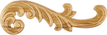 10-1/2'' W x 5/16'' D x 3-1/4'' H Right Curved Pressed Rubberwood Acanthus Appliqué PAPL-05-RRW