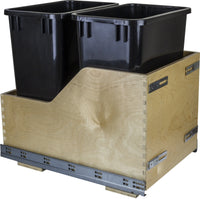 Double 35 Quart Wood Bottom-Mount Soft-close Trashcan Rollout for Door Mounting, Includes Two Cans CDM-WBMD35