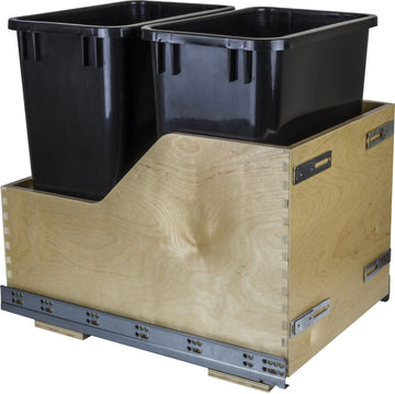 Double 35 Quart Wood Bottom-Mount Soft-close Trashcan Rollout for Door Mounting, Includes Two Cans CDM-WBMD35