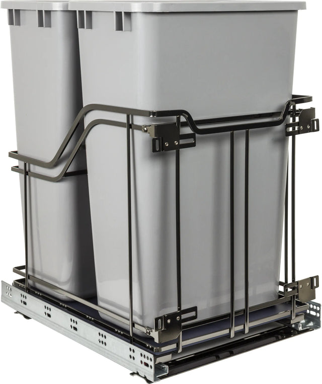 Double 50 Quart Black Nickel STORAGE WITH STYLE® Metal Soft-close Trashcan Pullout SWS-MBMD50GBN