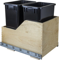 Double 35 Quart Wood Bottom-Mount Soft-close Trashcan Rollout for Hinged Doors, Includes Two Cans CAN-WBMD35